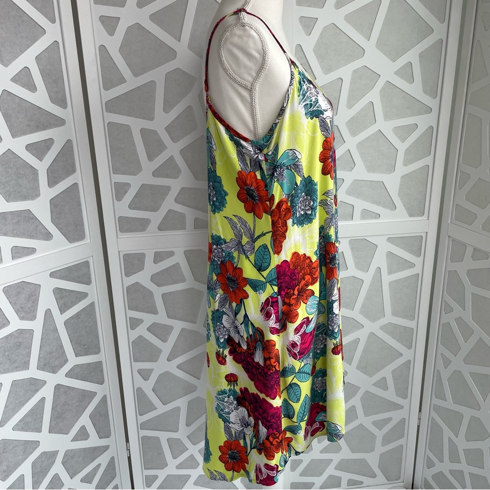 Floral summer dress high low relaxed fit cotton green multicolored sz L large - Picture 2 of 8